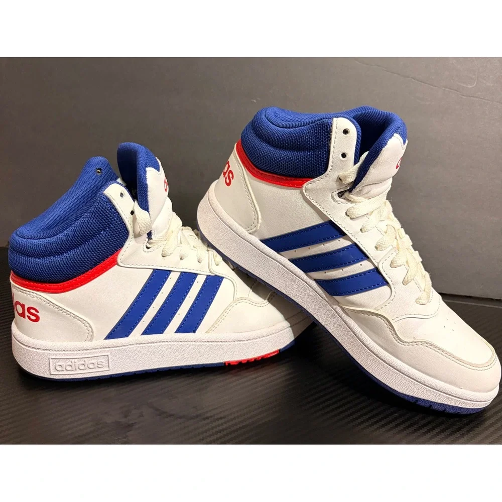 Adidas Hoops 3.0 Mid Kids White Blue Red Basketball Sneakers GZ9647 Size 4Y